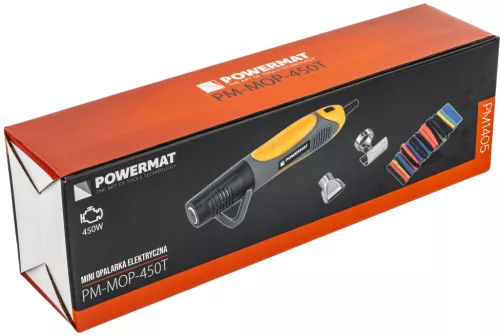 Mini hőlégfúvó 450 W, 280/450 °C, 2 fúvókával és zsugorcsövekkel, PM-MOP-450T – Powermat (PM1405)