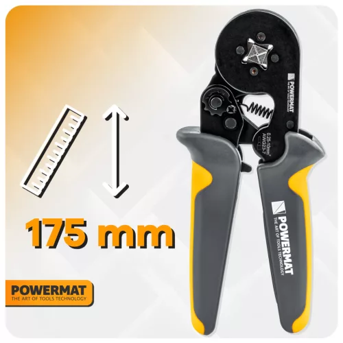 Érvéghüvely krimpelő fogó 0,25–10 mm², 175 mm + 1200 db hüvely, PM-ZDTK-175T – Powermat (PM1408)