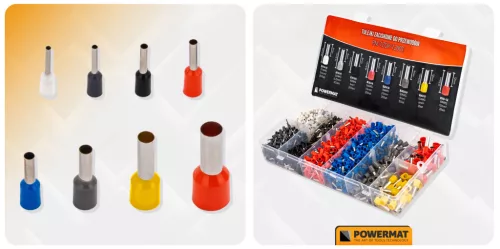 Érvéghüvely készlet, szigetelt, 1200 db, 0,5–10 mm², PM-TZDP-1200T – Powermat (PM1409)