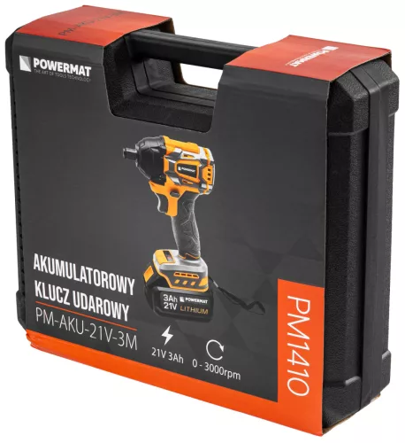 Akkus ütvecsavarozó 21 V, 550 Nm, 1/2", szénkefe nélküli, 2 × 3 Ah akkuval, PM-AKU-21V-3M – Powermat (PM1410)