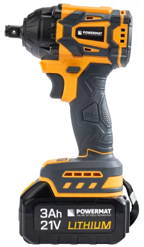 Akkus ütvecsavarozó 21 V, 550 Nm, 1/2", szénkefe nélküli, 2 × 3 Ah akkuval, PM-AKU-21V-3M – Powermat (PM1410)