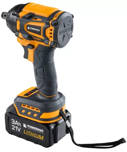 Akkus ütvecsavarozó 21 V, 550 Nm, 1/2", szénkefe nélküli, 2 × 3 Ah akkuval, PM-AKU-21V-3M – Powermat (PM1410)