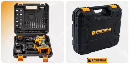 Akkus fúró-csavarozó, ütvefúró 21 V, 55 Nm, 2 × 2 Ah akkuval, kofferben, PM-WA-21V-2M – Powermat (PM1411)