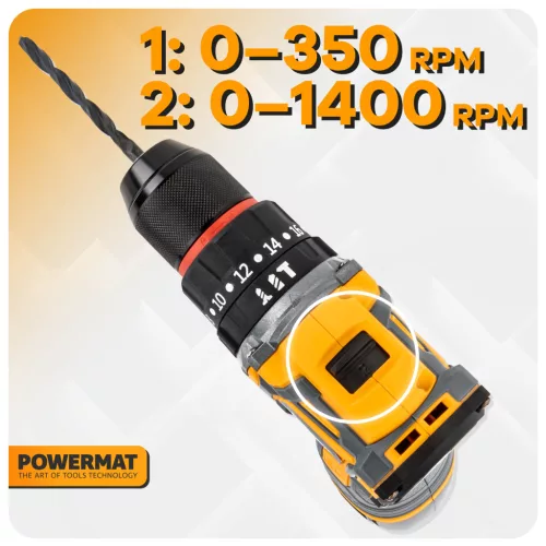 Akkus fúró-csavarozó, ütvefúró 16,8 V, 40 Nm, 2 × 1,5 Ah akkuval, kofferben, PM-WA-16.8V-1.5M – Powermat (PM1412)