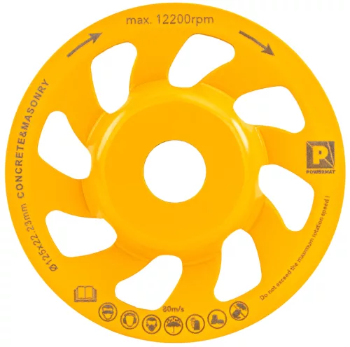 Gyémánt fazékkorong (csiszolótányér) betonhoz 125 mm, 6 mm-es szegmenssel, PM-DTG-1251T – Powermat (PM1417)