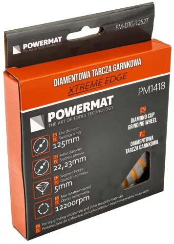Gyémánt fazékkorong (csiszolótányér) betonhoz és kőhöz 125 mm, PM-DTG-1252T – Powermat (PM1418)