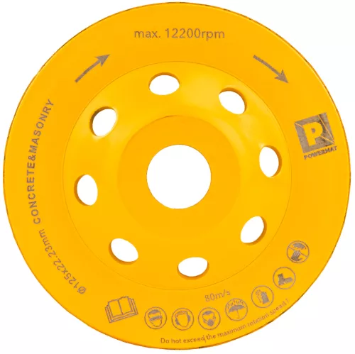 Gyémánt fazékkorong (csiszolótányér) betonhoz és kőhöz 125 mm, PM-DTG-1252T – Powermat (PM1418)