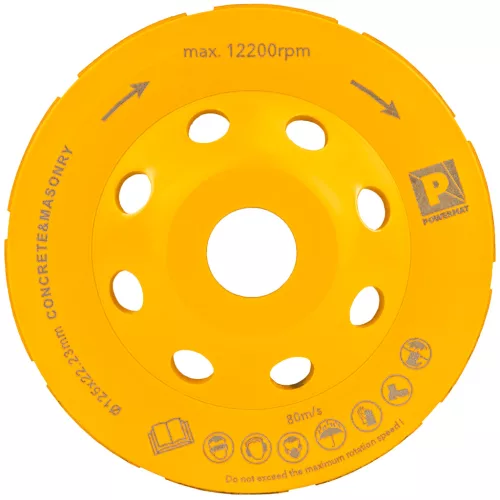 Gyémánt fazékkorong (csiszolótányér) betonhoz 125 mm, 5 mm-es szegmenssel, PM-DTG-1253T – Powermat (PM1419)