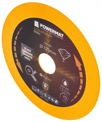 Gyémánt vágótárcsa üveghez és csempéhez 125 mm, 22,23 mm furattal, 1,25 mm, PM-TDCS-1251T – Powermat (PM1420)