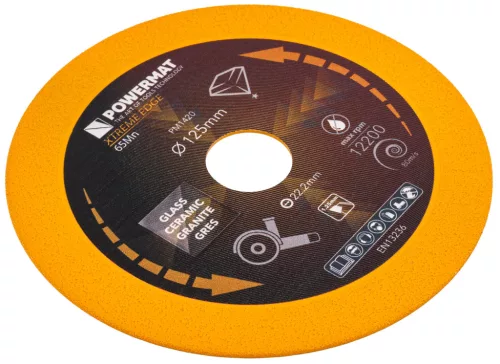 Gyémánt vágótárcsa üveghez és csempéhez 125 mm, 22,23 mm furattal, 1,25 mm, PM-TDCS-1251T – Powermat (PM1420)