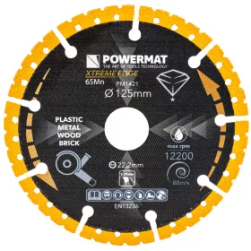   Univerzális gyémánt vágótárcsa 125 mm, 22,23 mm furattal, 1,25 mm, PM-TDCS-1252T – Powermat (PM1421)