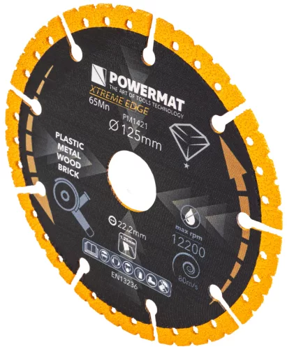 Univerzális gyémánt vágótárcsa 125 mm, 22,23 mm furattal, 1,25 mm, PM-TDCS-1252T – Powermat (PM1421)