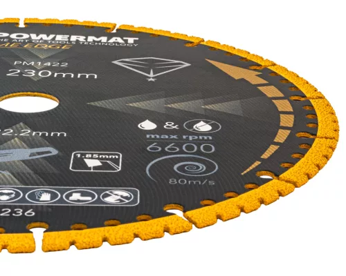 Univerzális gyémánt vágótárcsa 230 mm, 22,23 mm furattal, PM-TDCS-2301T – Powermat (PM1422)