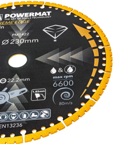 Univerzális gyémánt vágótárcsa 230 mm, 22,23 mm furattal, PM-TDCS-2301T – Powermat (PM1422)