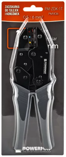 Érvéghüvely krimpelő fogó racsnis, 0,5–6 mm², 220 mm, PM-ZDK-1T – Powermat (PM1436)