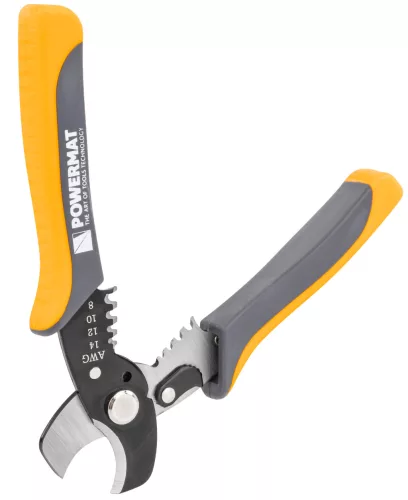 Blankoló és kábelvágó fogó 170 mm, 2,1–8,4 mm² (AWG 14–8), CrV, PM-STN-1T – Powermat (PM1439)