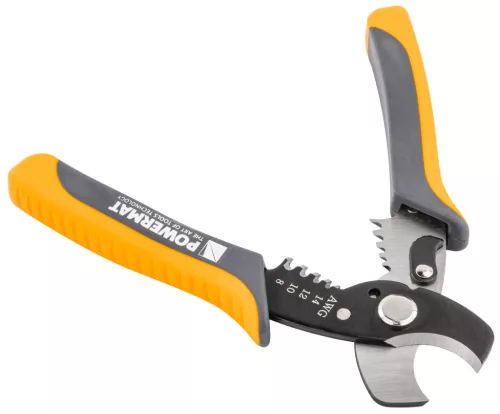 Blankoló és kábelvágó fogó 170 mm, 2,1–8,4 mm² (AWG 14–8), CrV, PM-STN-1T – Powermat (PM1439)