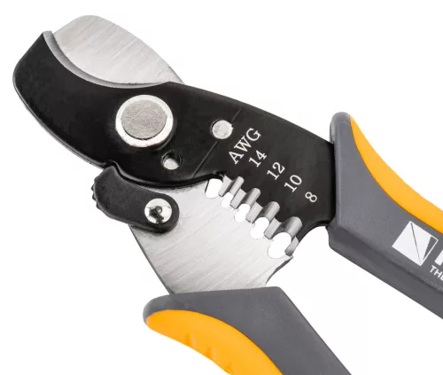 Blankoló és kábelvágó fogó 170 mm, 2,1–8,4 mm² (AWG 14–8), CrV, PM-STN-1T – Powermat (PM1439)