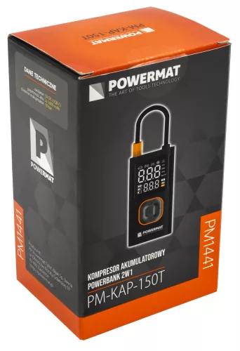 Akkus autós kompresszor, hordozható pumpa 10 bar, 2 × 2000 mAh, LCD kijelzővel, PM-KAP-150T – Powermat (PM1441)