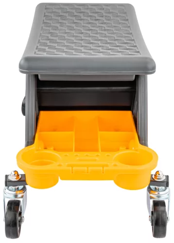 Gurulós szerelőülés, alacsony műhelyszék 35 cm, 200 kg, 3 tálcával, fékes kerekekkel, PM-SWA-200T – Powermat (PM1454)