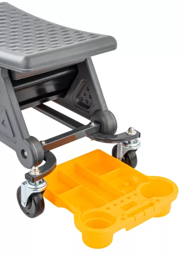 Gurulós szerelőülés, alacsony műhelyszék 35 cm, 200 kg, 3 tálcával, fékes kerekekkel, PM-SWA-200T – Powermat (PM1454)