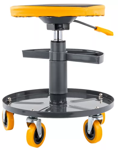 Gurulós műhelyszék, szerelőszék állítható magassággal 400–520 mm, 150 kg, 2 tálcával, PM-SWA-150T – Powermat (PM1455)