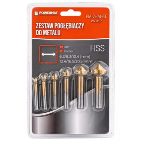   Kúpos süllyesztő, sorjázó fúró készlet HSS, 6 részes, 6,3–20,5 mm, 90°, PM-ZPM-6T – Powermat (PM1457)