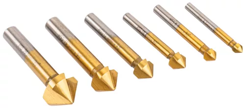 Kúpos süllyesztő, sorjázó fúró készlet HSS, 6 részes, 6,3–20,5 mm, 90°, PM-ZPM-6T – Powermat (PM1457)