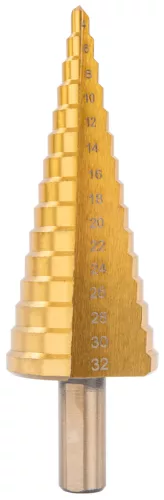 Lépcsős fúró készlet HSS, 6 részes, 4–32 mm + marófúrók 3/6/8 mm, PM-ZWSF-6T – Powermat (PM1458)