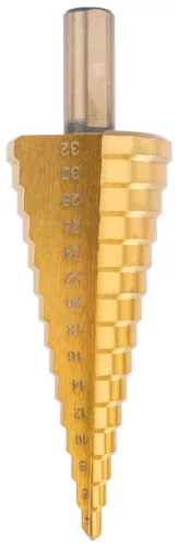 Lépcsős fúró készlet HSS, 6 részes, 4–32 mm + marófúrók 3/6/8 mm, PM-ZWSF-6T – Powermat (PM1458)