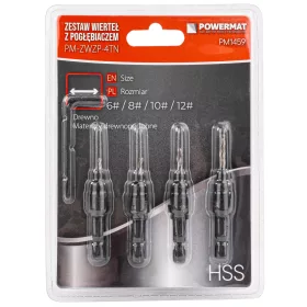   Fafúró süllyesztővel, csavarfészek-fúró készlet 4 részes, 2,4–3,5 mm, HEX 1/4", PM-ZWZP-4TN – Powermat (PM1459)