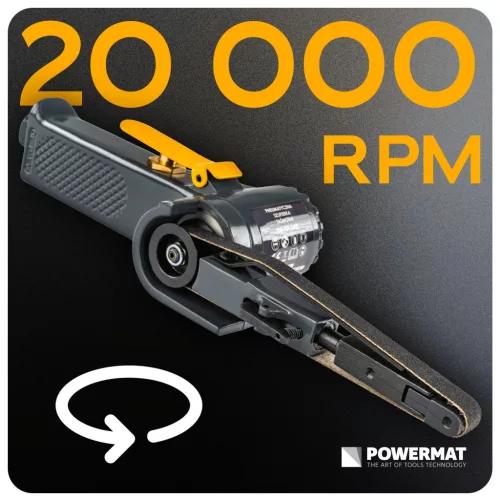 Pneumatikus szalagcsiszoló 10 × 330 mm, 20 000 ford./perc, állítható fejjel, PM-PST-330T – Powermat (PM1464)