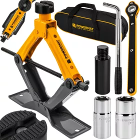   Ollós autóemelő 2,5 t, 130–445 mm, kerékkulccsal és táskával, PM-PTR-2500T – Powermat (PM1470)