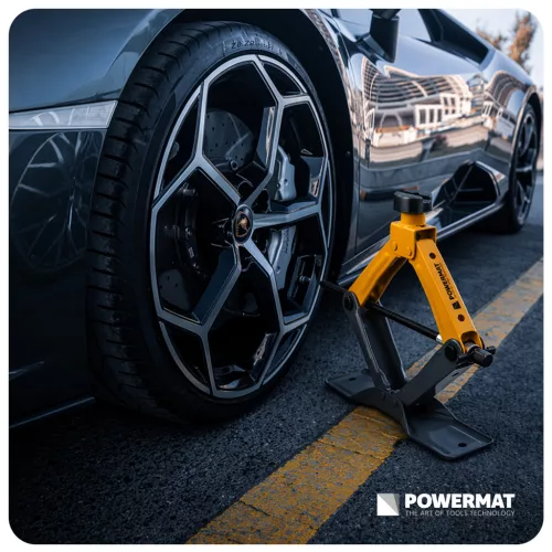 Ollós autóemelő 2,5 t, 130–445 mm, kerékkulccsal és táskával, PM-PTR-2500T – Powermat (PM1470)