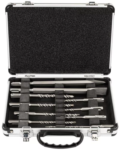 SDS Plus fúró- és vésőkészlet 10 részes, 5–10 mm fúrók, 2 véső, kofferben, PM-ZWD-10T – Powermat (PM1487)