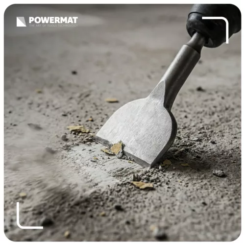 Hajlított széles lapos véső SDS Plus 75 mm, 165 mm, 15°, csempe- és vakolatvéső, PM-DL-15T – Powermat (PM1491)