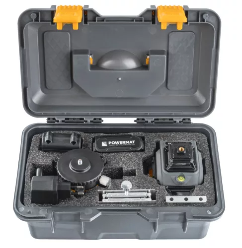 Zöld keresztlézer, 4D vonallézer 16 vonal, 360°, 40 m, 3600 mAh akkuval, kofferben, PM-PLK-4DM3 – Powermat (PM1494)