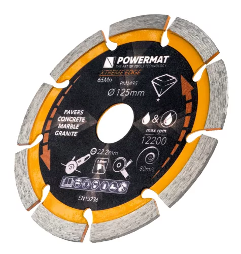 Gyémánt vágótárcsa 125 mm, szegmentált, 22,23 mm furat, 2,4 mm, PM-TDCS-1253T – Powermat (PM1495)