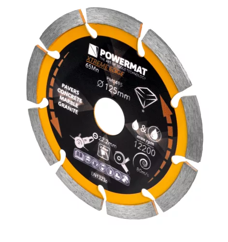 Gyémánt vágótárcsa 125 mm, szegmentált, 22,23 mm furat, 2,4 mm, PM-TDCS-1253T – Powermat (PM1495)