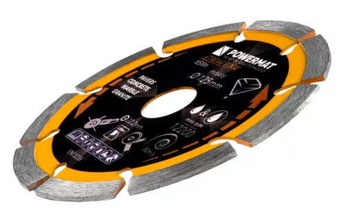 Gyémánt vágótárcsa 125 mm, szegmentált, 22,23 mm furat, 2,4 mm, PM-TDCS-1253T – Powermat (PM1495)