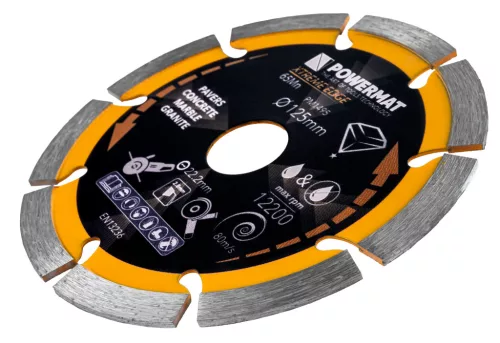 Gyémánt vágótárcsa 125 mm, szegmentált, 22,23 mm furat, 2,4 mm, PM-TDCS-1253T – Powermat (PM1495)