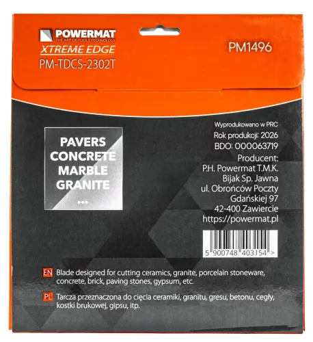 Gyémánt vágótárcsa 230 mm, 18 szegmenses, 22,2 mm furat, száraz/nedves, PM-TDCS-2302T – Powermat (PM1496)