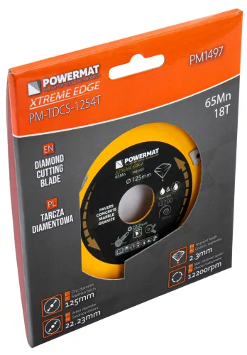 Gyémánt vágótárcsa szegmentált 125 mm, 22,23 mm, száraz/vizes vágás, PM-TDCS-1254T – Powermat (PM1497)