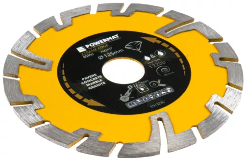 Gyémánt vágótárcsa szegmentált 125 mm, 22,23 mm, száraz/vizes vágás, PM-TDCS-1254T – Powermat (PM1497)
