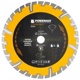  Gyémánt vágótárcsa szegmentált 230 mm, 22,23 mm, száraz/vizes vágás, PM-TDCS-2303T – Powermat (PM1498)