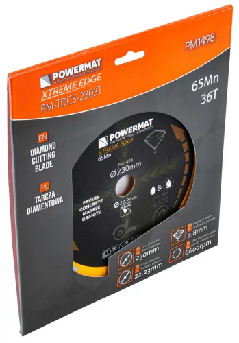 Gyémánt vágótárcsa szegmentált 230 mm, 22,23 mm, száraz/vizes vágás, PM-TDCS-2303T – Powermat (PM1498)