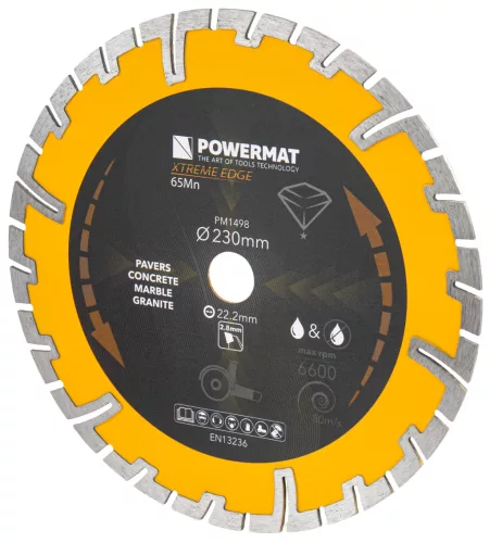 Gyémánt vágótárcsa szegmentált 230 mm, 22,23 mm, száraz/vizes vágás, PM-TDCS-2303T – Powermat (PM1498)