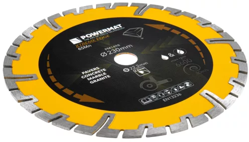 Gyémánt vágótárcsa szegmentált 230 mm, 22,23 mm, száraz/vizes vágás, PM-TDCS-2303T – Powermat (PM1498)