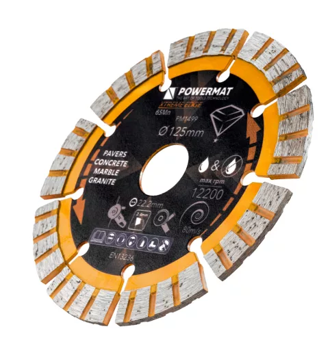 Gyémánt vágótárcsa 125 mm, szegmentált, 22,23 mm furat, 2,8 mm, PM-TDCS-1255T – Powermat (PM1499)