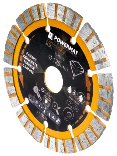Gyémánt vágótárcsa 125 mm, szegmentált, 22,23 mm furat, 2,8 mm, PM-TDCS-1255T – Powermat (PM1499)